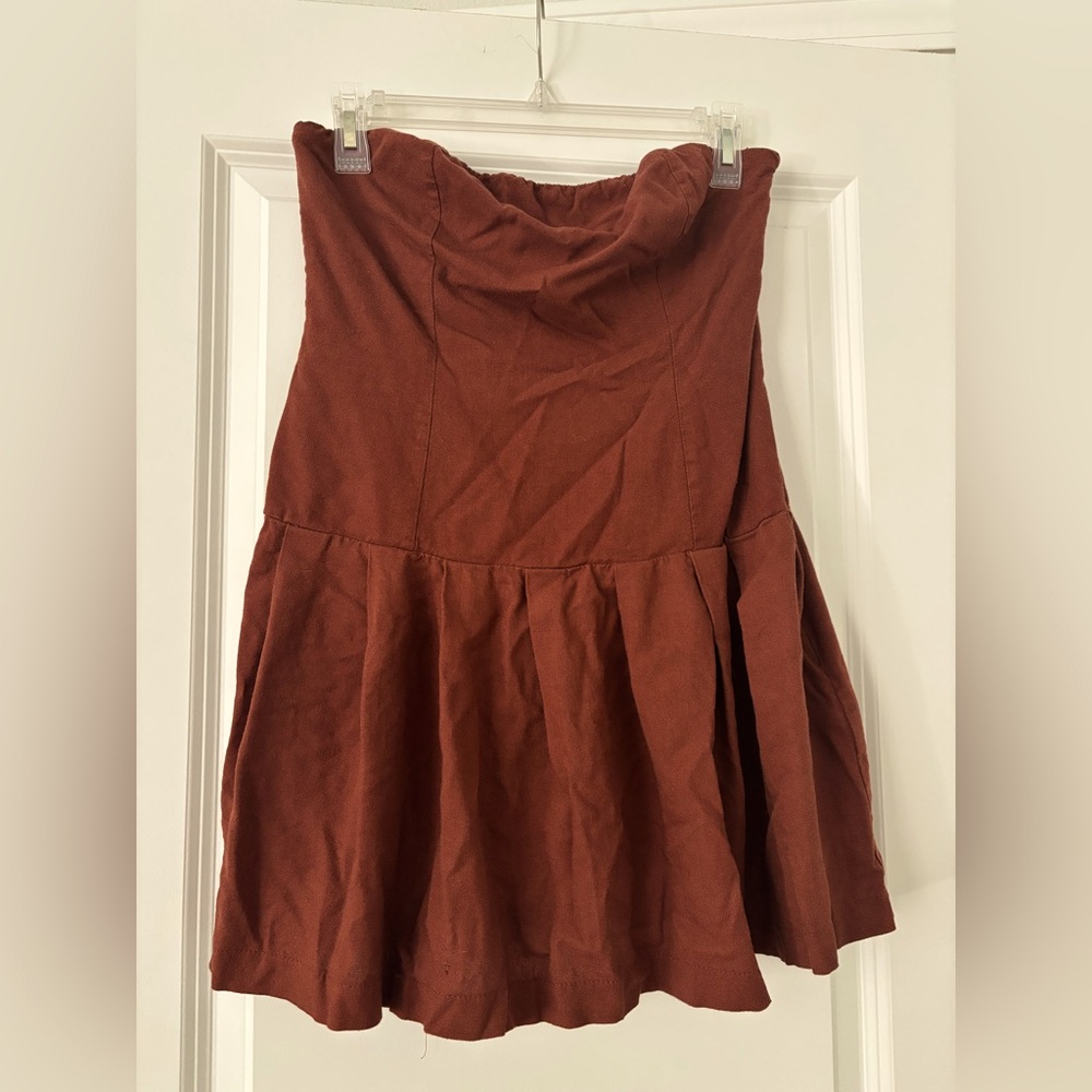 Monteau Los Angeles Brown Mini Strapless Linen Dress L